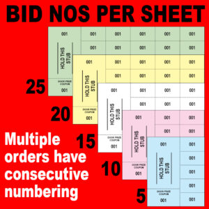 chinese 001 500 hts PG2 image 300x300 - Chinese Auction Tickets Starting at Ticket number 001 - 5 to 25 Bid numbers per sheet - 2 stub choices - 5 colors