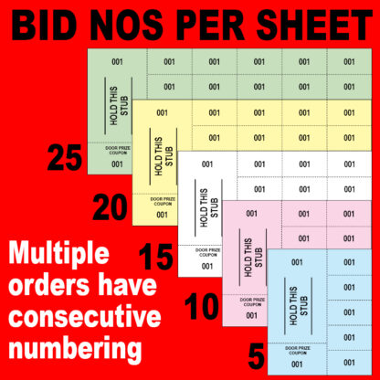 chinese 001 500 hts PG2 image 416x416 - Chinese Auction Tickets Starting at Ticket number 001 - 5 to 25 Bid numbers per sheet - 2 stub choices - 5 colors
